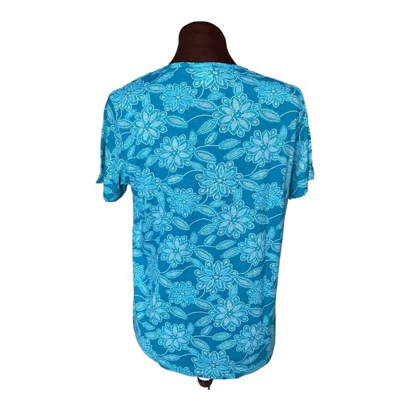 Boca Bay Womens Blue Floral Round Neck Short Sleeve Top Size Medium - Picture 3 of 9